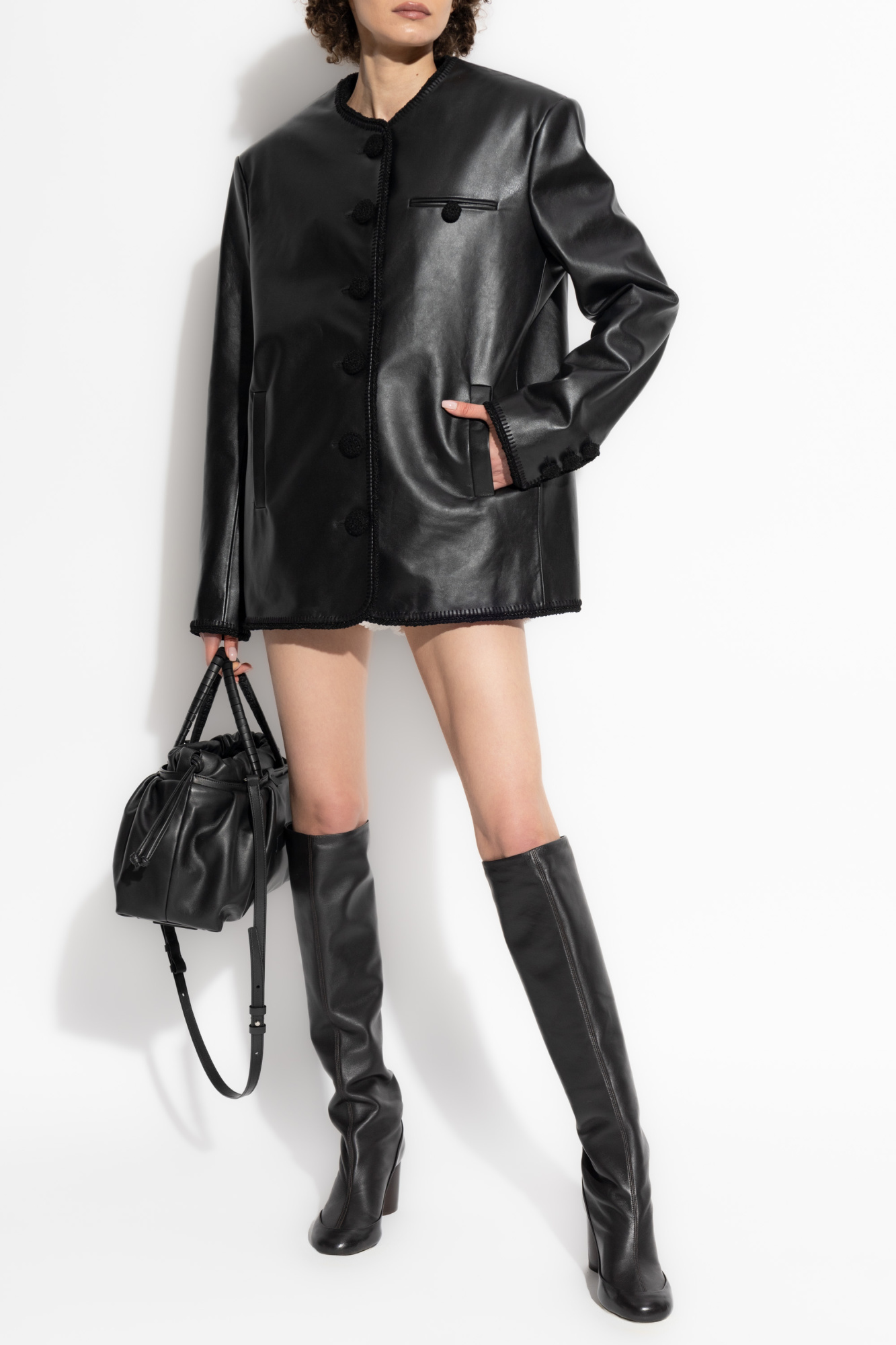 Black Leather jacket with decorative trims The Mannei - Vitkac Italy